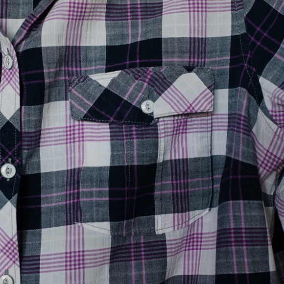 Eddie Bauer Women's Purple and Blue Plaid Long Sleeve Button Down Shirt … - Picture 4 of 12